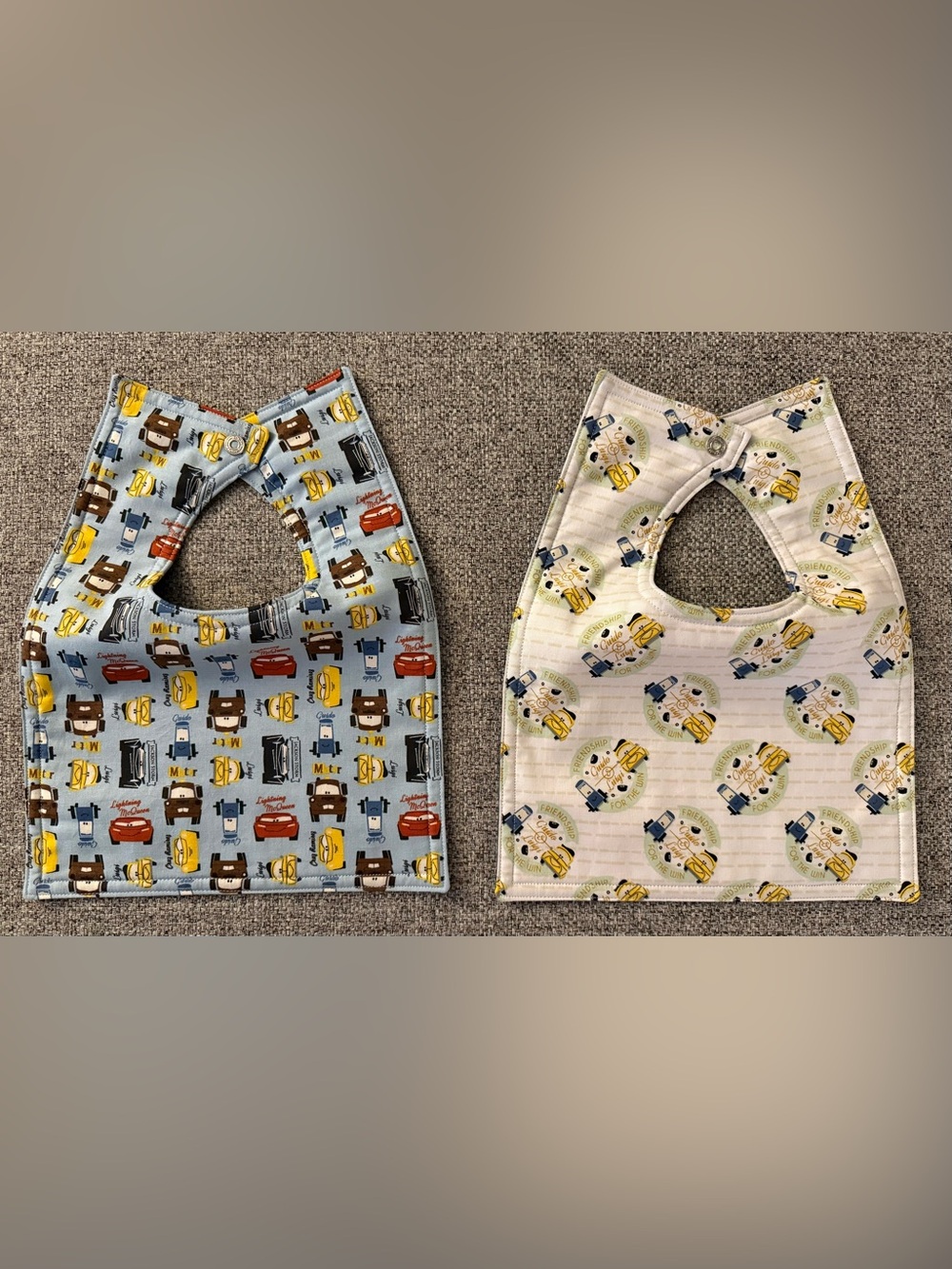 Set of 2 NEW hand-sewn Bibs - Cartoon Cars